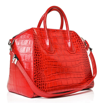 Givenchy Calfskin Crocodile Embossed Medium Antigona Red 3 of 14