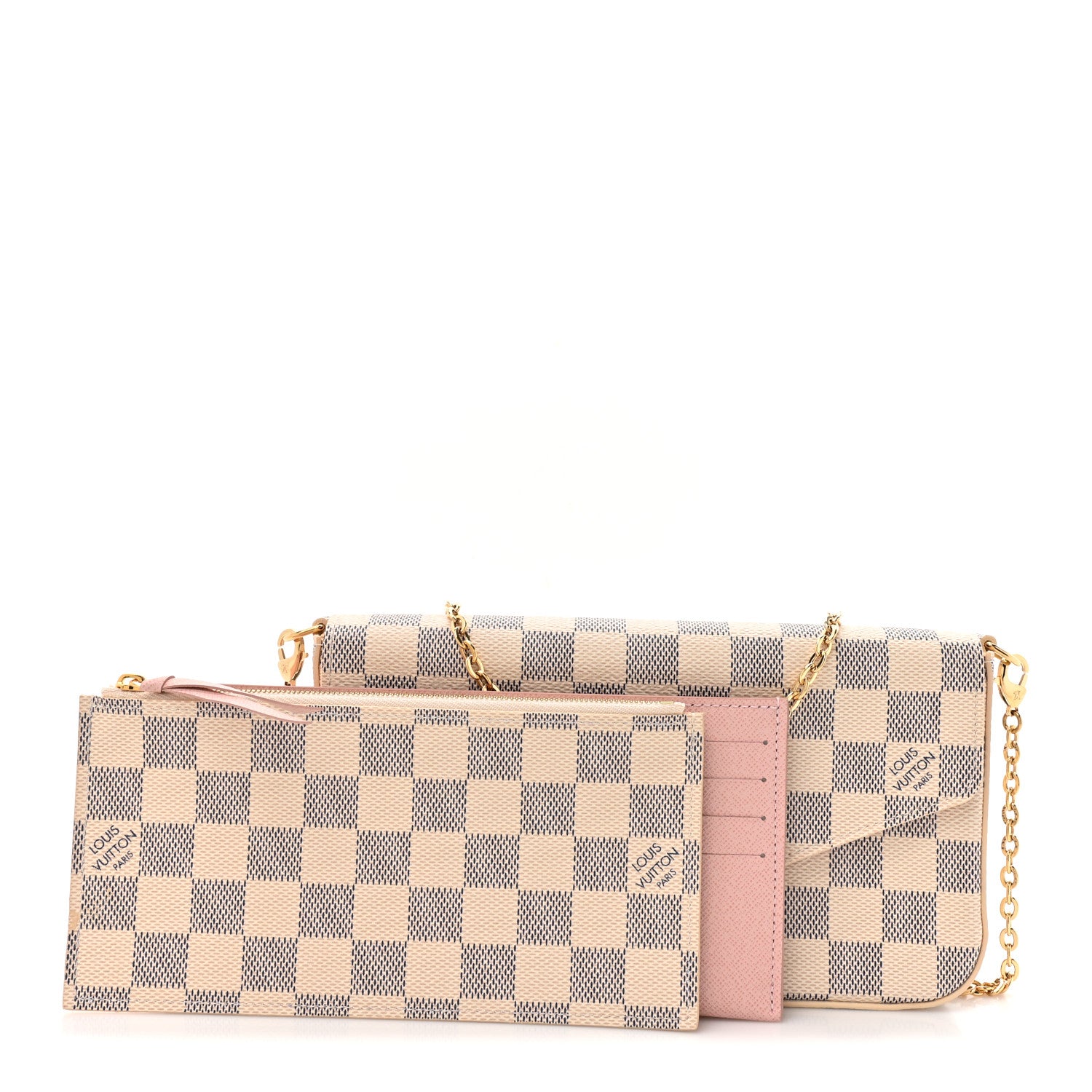 Louis Vuitton Damier Azur Pochette Felicie Chain Wallet Rose Ballerine 3 of 11
