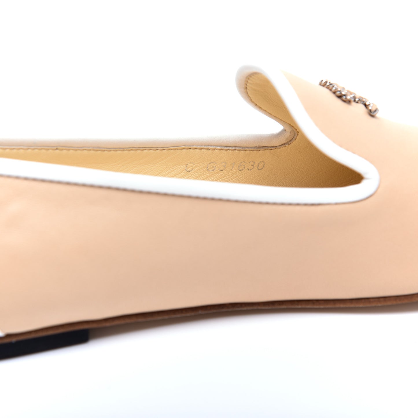 Fantasy Goatskin CC Mocassin Loafers 38 Beige White