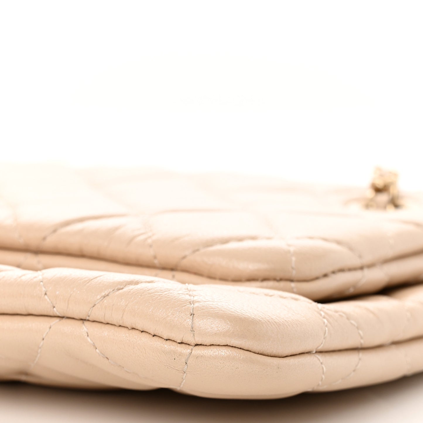 Shiny Lambskin Quilted Small Double Case With Strap Beige