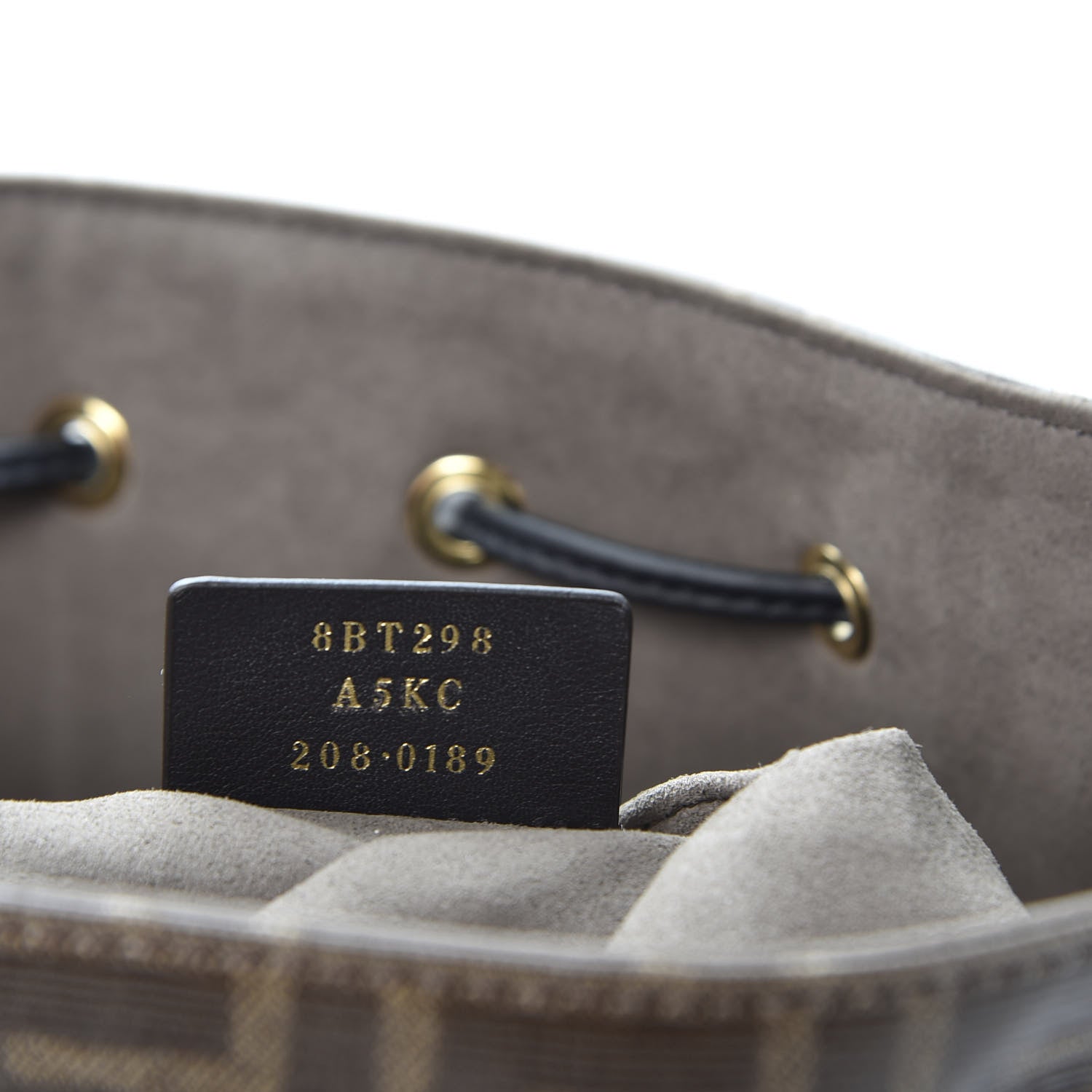 Fendi Glazed Fabric Vitello Grace F is Fendi FF 1974 Stamp Patch Grande Mon Tresor Bucket Bag Mogano Panna Black 9 of 10