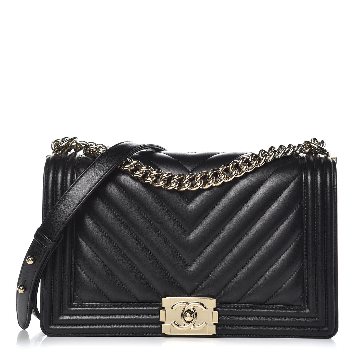 Calfskin Chevron Quilted New Medium Boy Flap Black