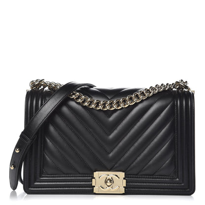 Chanel Calfskin Chevron Quilted New Medium Boy Flap Black 1 of 12