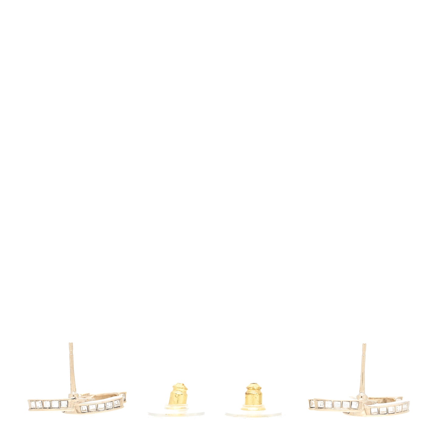 Metal Baguette Crystal CC Earrings Gold