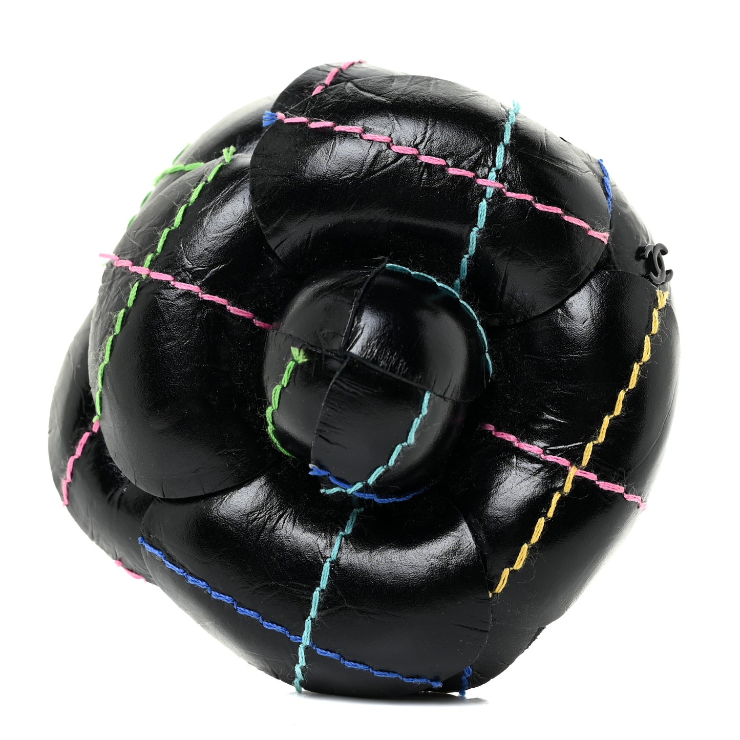 Lambskin Stitched Camellia CC Pin Brooch Black Multicolor