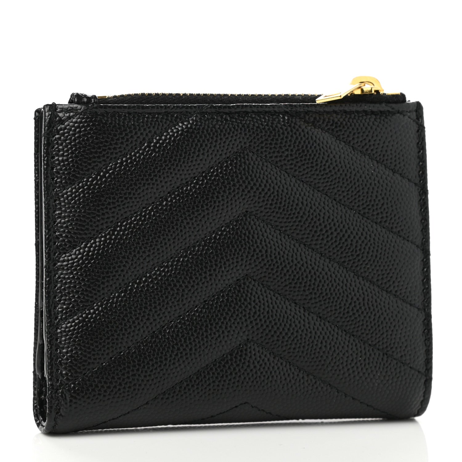 Saint Laurent Grain De Poudre Matelasse Chevron Monogram Zipped Card Case Black 2 of 6