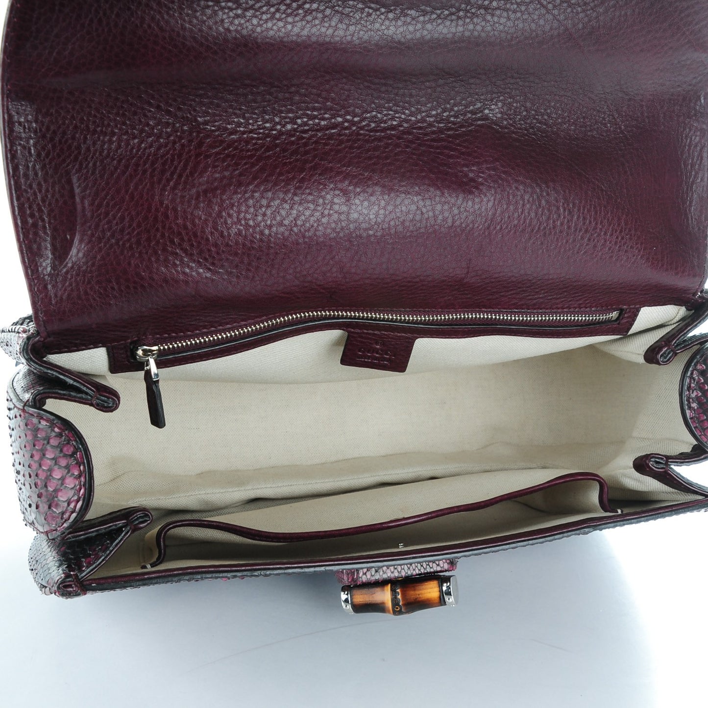 Python Large New Bamboo Top Handle Bag Bordeaux