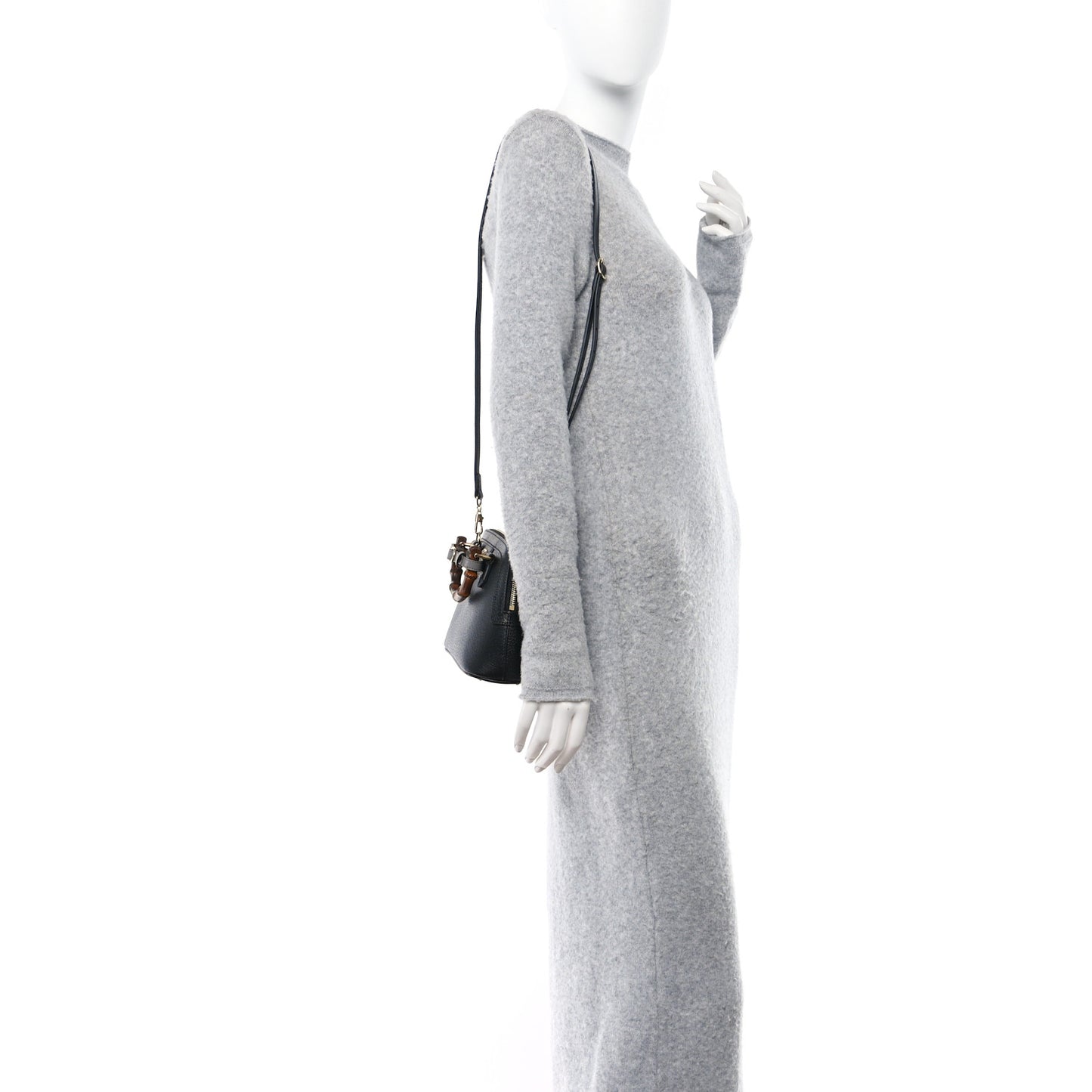 Textured Dollar Calfskin Mini Diana Dome Tote Bag Black Dusty Grey