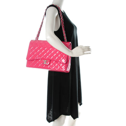 Chanel Patent Maxi Quilted Double Flap Dark Pink 2 of 7