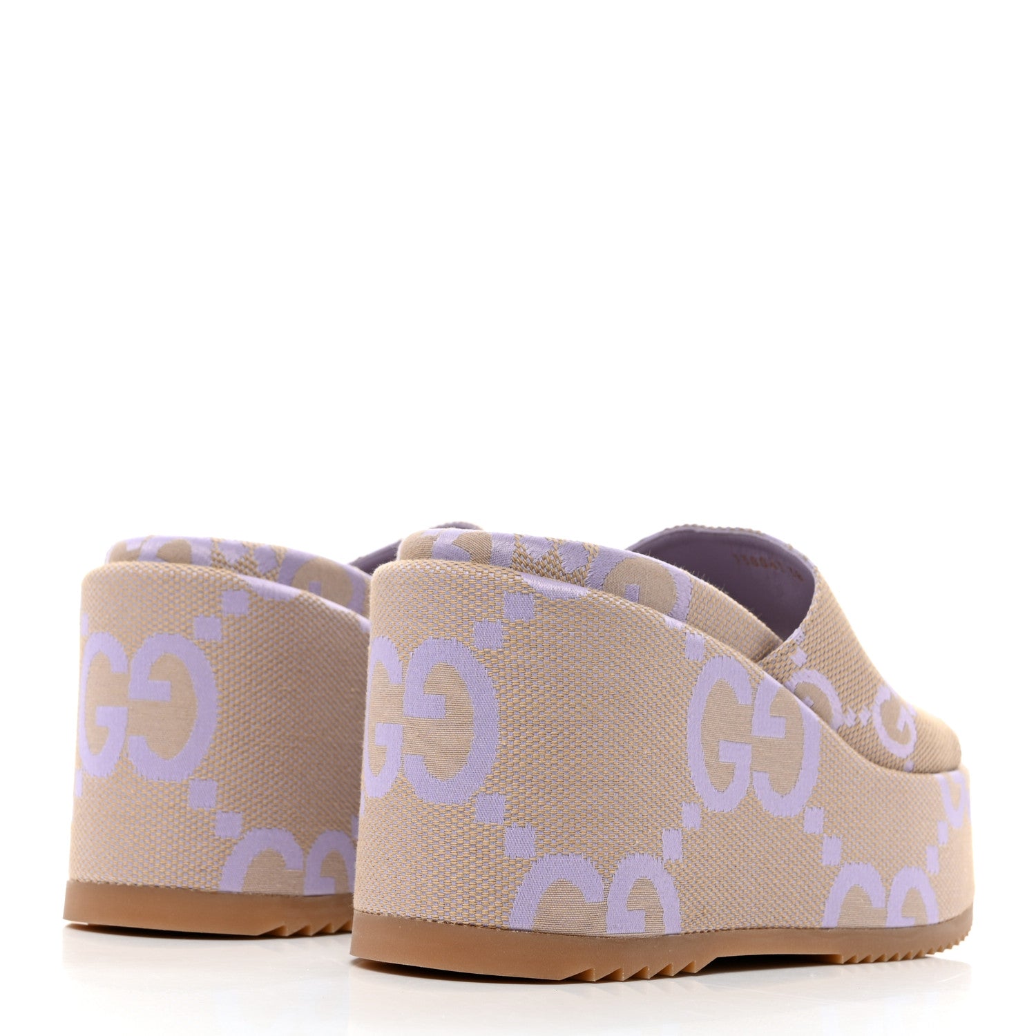 Gucci Monogram Jumbo GG Platform Slide Wedge Sandals 38 Beige Lapis 4 of 8