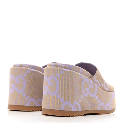 Gucci Monogram Jumbo GG Platform Slide Wedge Sandals 38 Beige Lapis 4 of 8