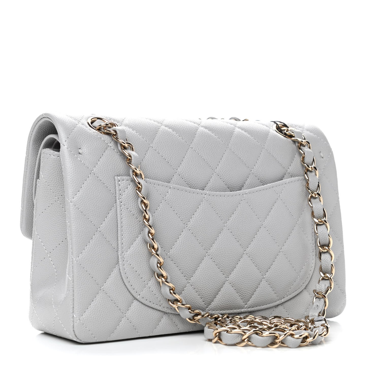 Caviar Quilted Small Double Flap Grey
