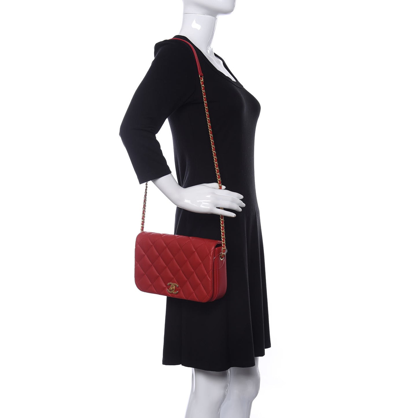 Calfskin Quilted Nailed CC Flap Bag Red