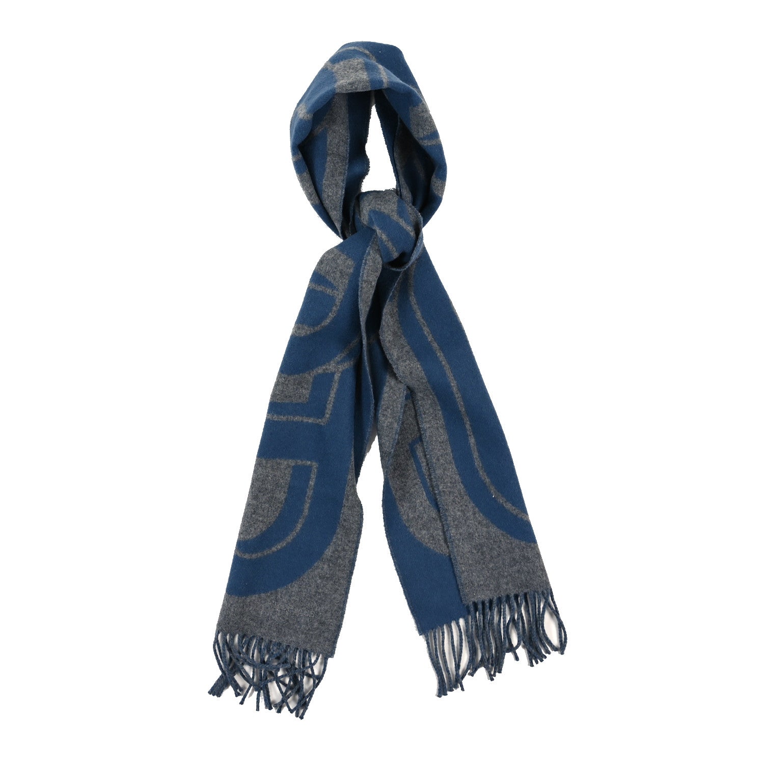 Hermes Cashmere Maillons TGM Scarf Gris Chine Bleu Turquin 1 of 4