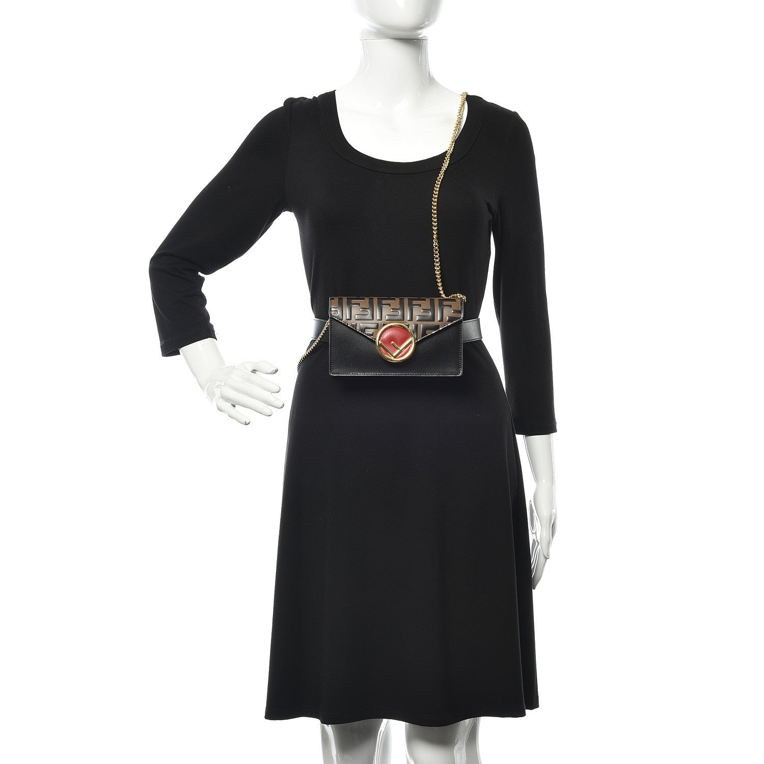 Fendi Vitello Liberty F is Fendi Bi-Color FF 1974 Embossed Envelope Belt Bag Maya Black 4 of 12