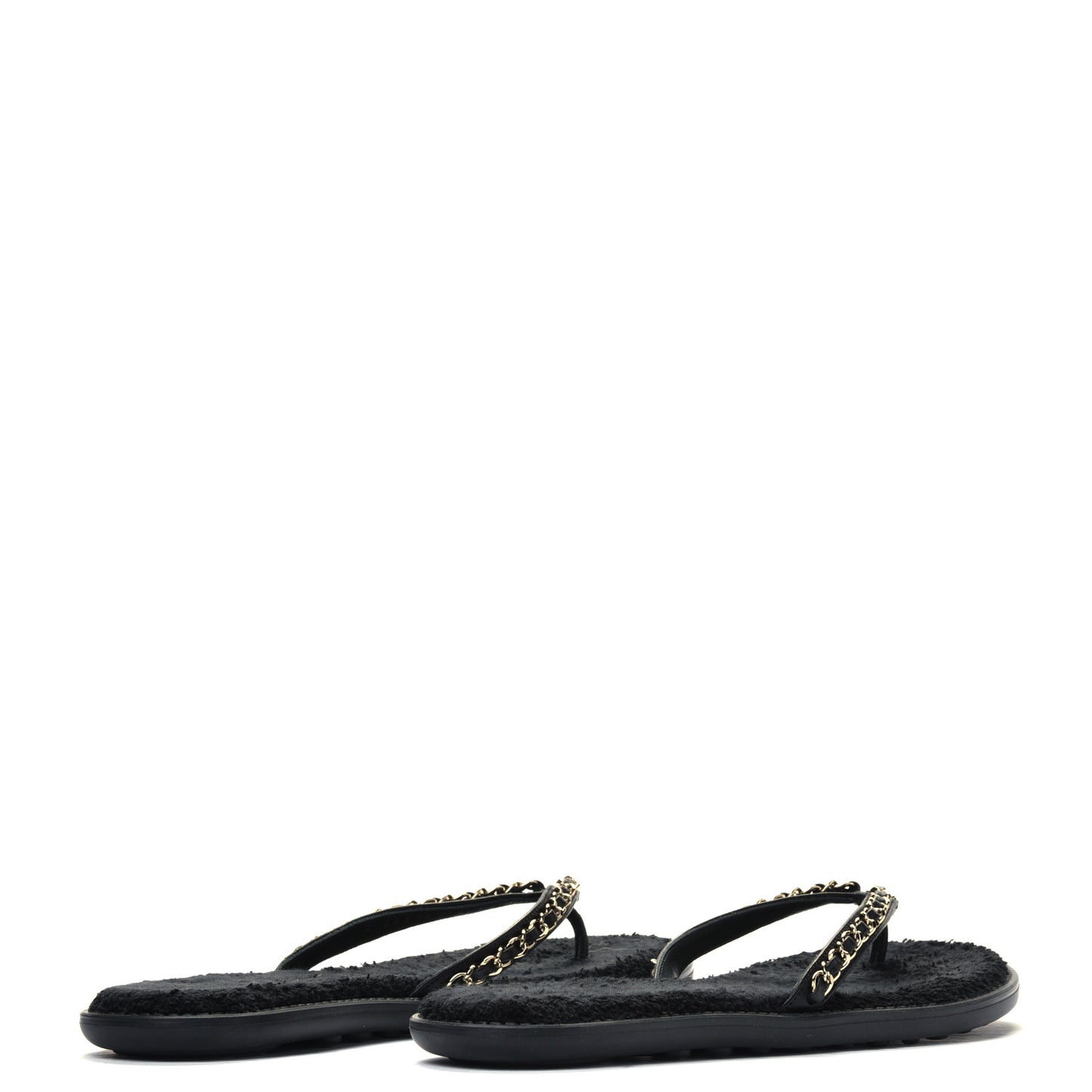 Lambskin CC Chain Thong Sandals 40 Black