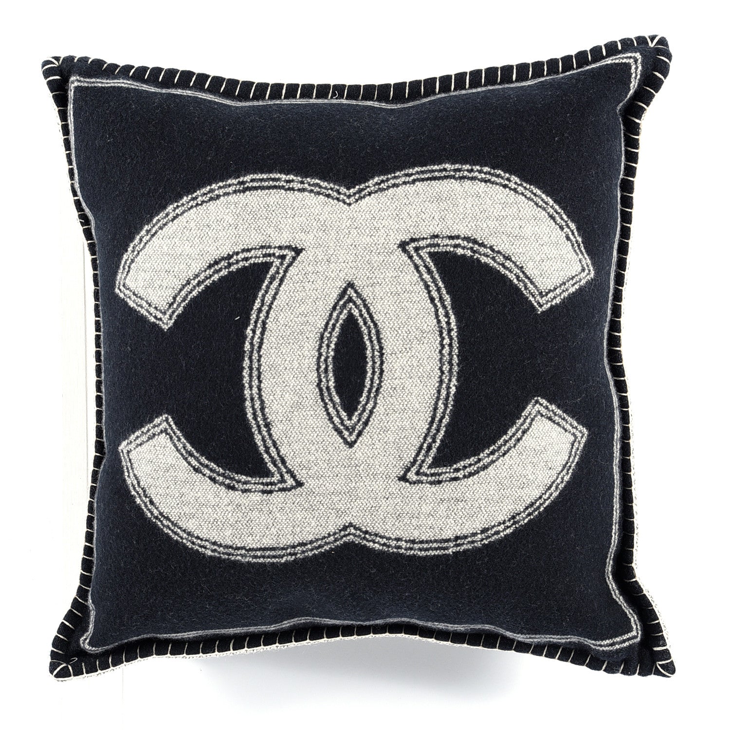 Chanel Merino Wool Cashmere CC Pillow Black Beige 2 of 3