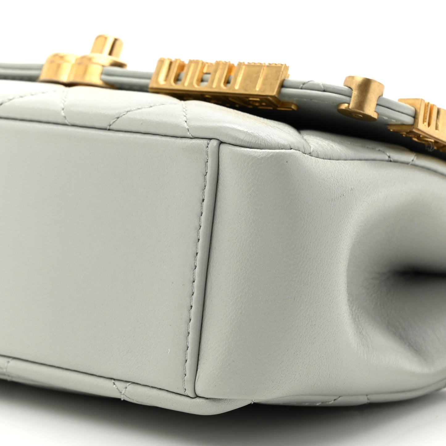Lambskin Enamel Strass Quilted Mini Paris Monaco Flap Light Grey Light Grey