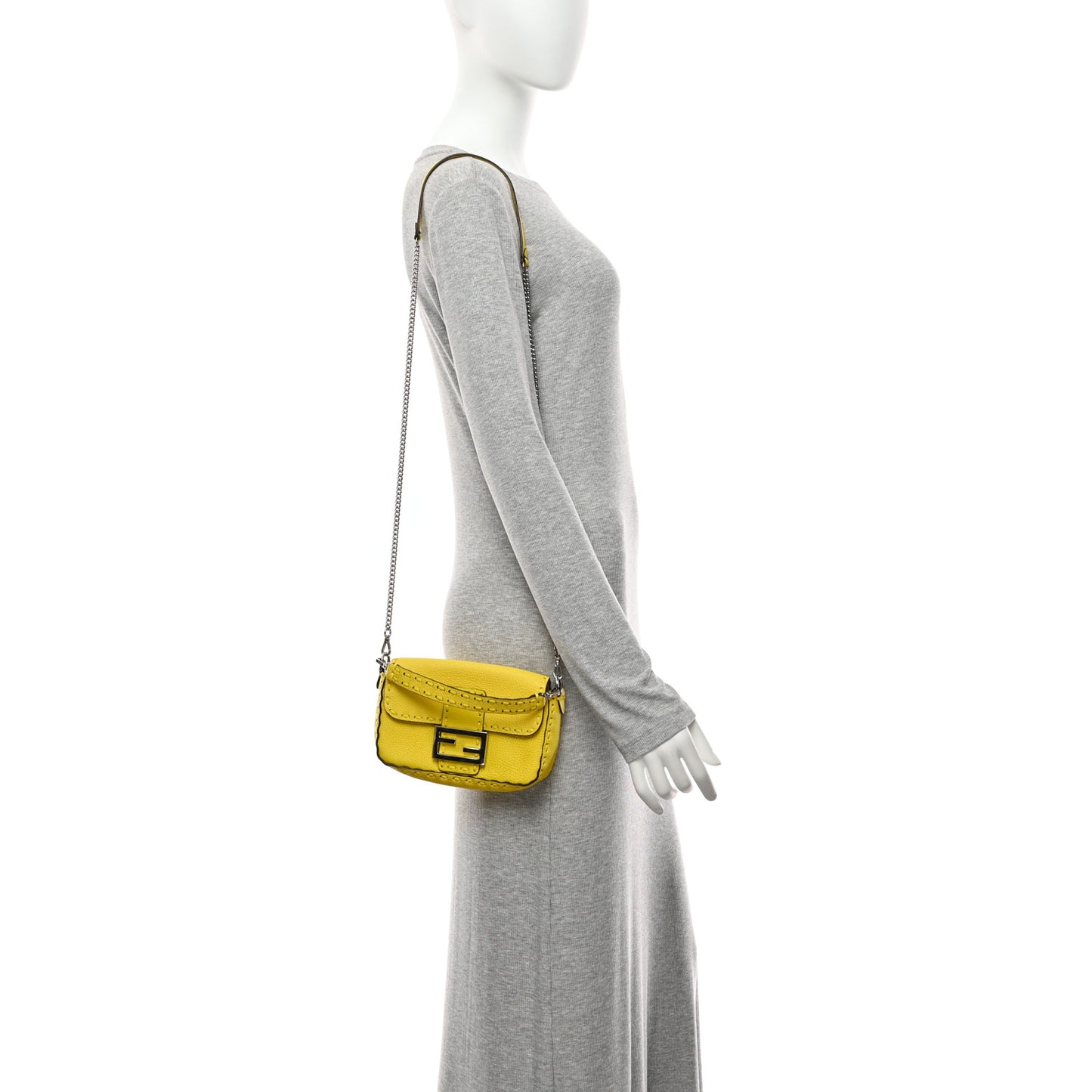 Cuoio Roma Sellerissima Nappa Sintetica Tape Stitch Mini Baguette Acid Yellow