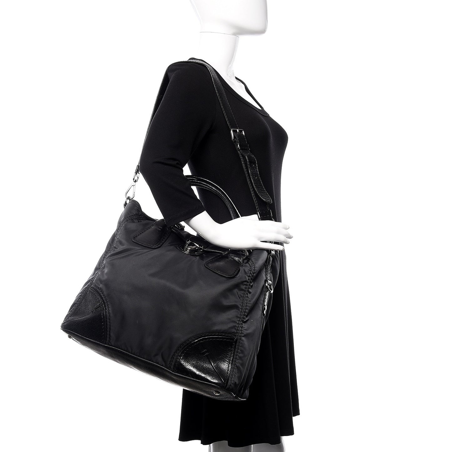 Tessuto Nylon Vitello Shopping Tote Antracite