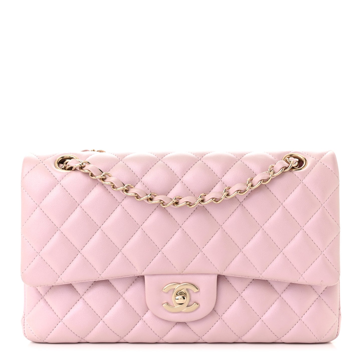 Lambskin Quilted Medium Double Flap Light Pink