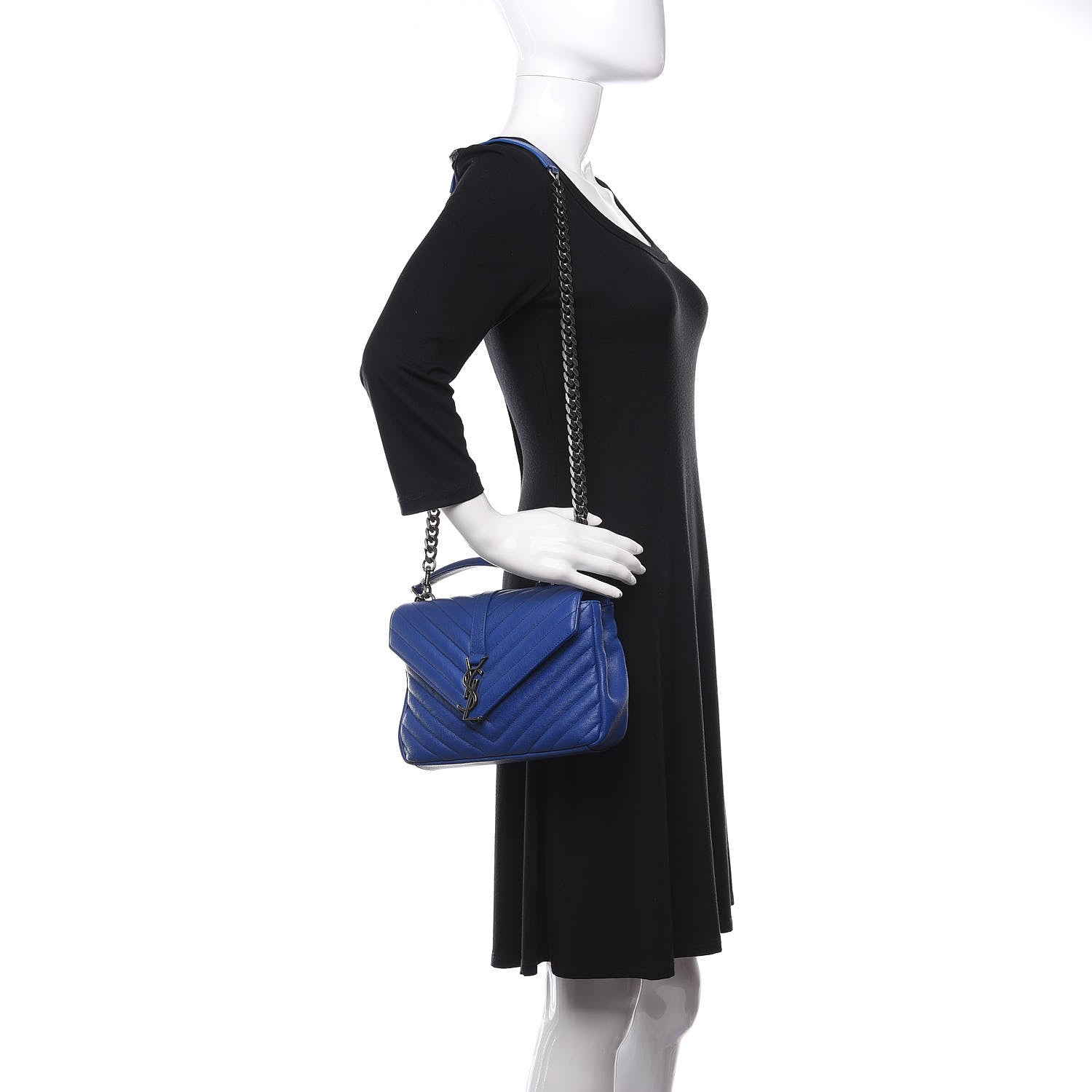 Saint Laurent Sheepskin Matelasse Chevron Monogram Medium College Bag Royal Blue 2 of 11