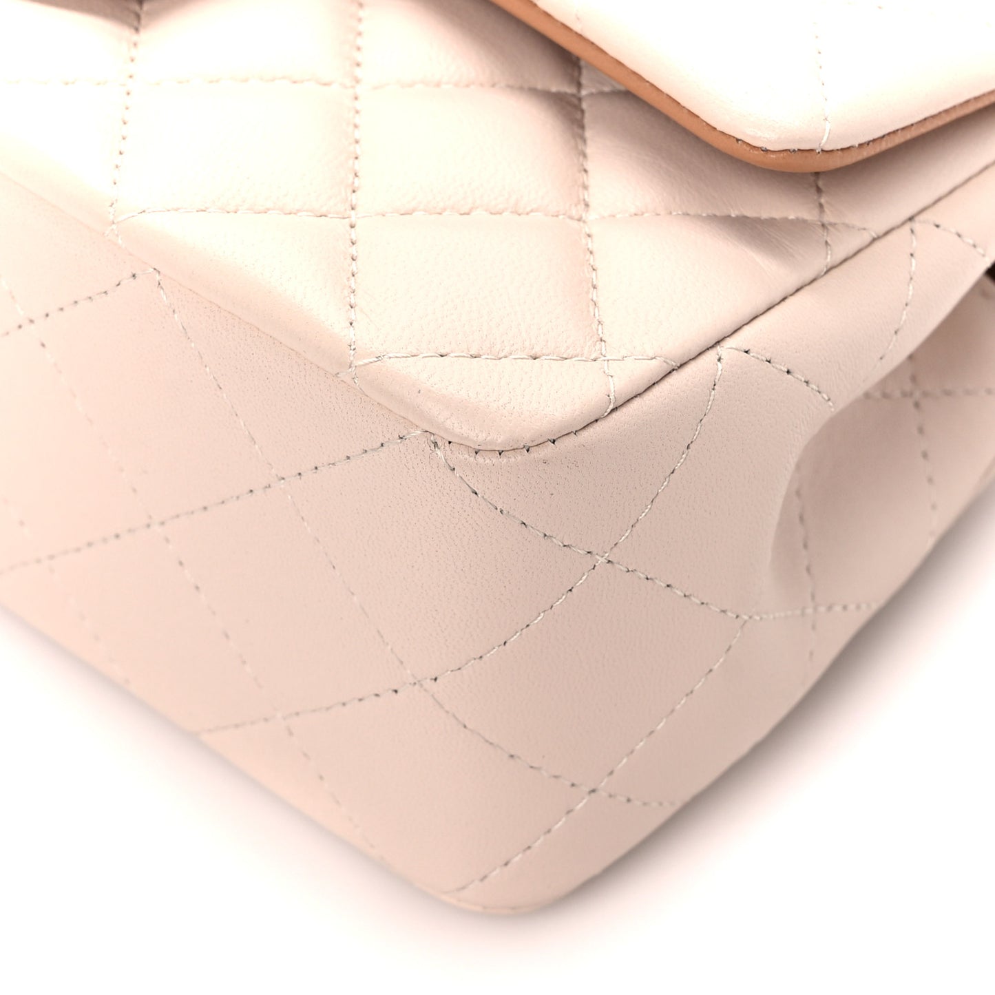 Lambskin Quilted Bi-Color Mini Top Handle Rectangular Flap Ecru Dark Beige