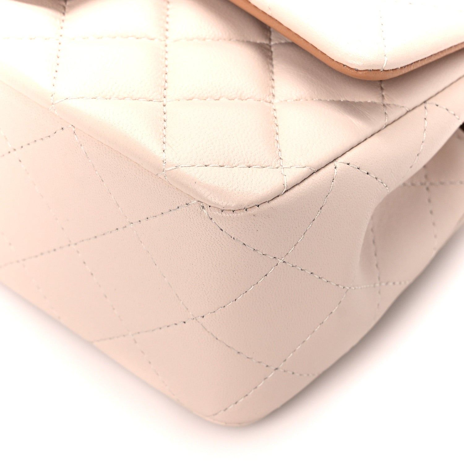 Chanel Lambskin Quilted Bi-Color Mini Top Handle Rectangular Flap Ecru Dark Beige 11 of 12