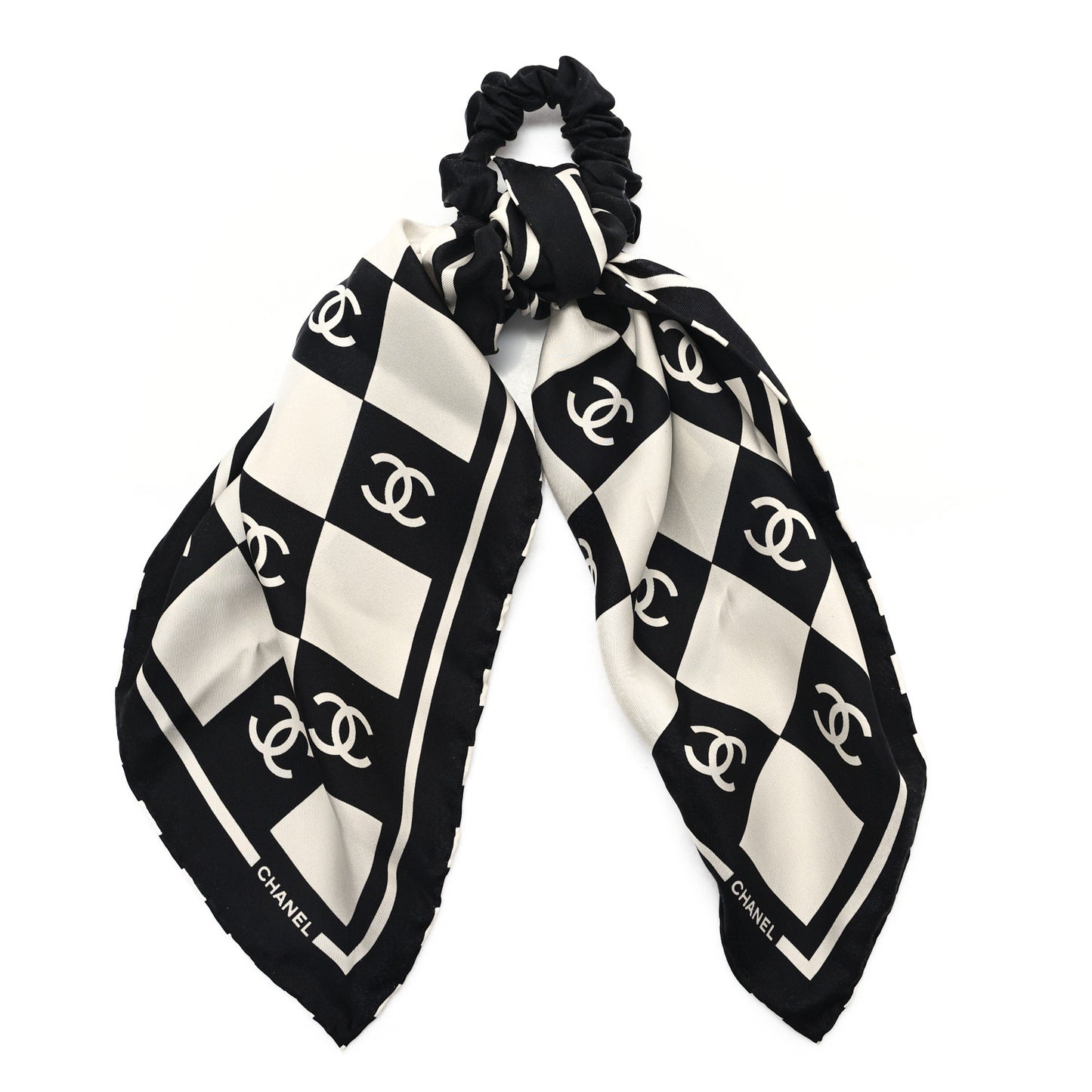 Silk CC Scrunchie and Scarf Hair Tie Set White Black