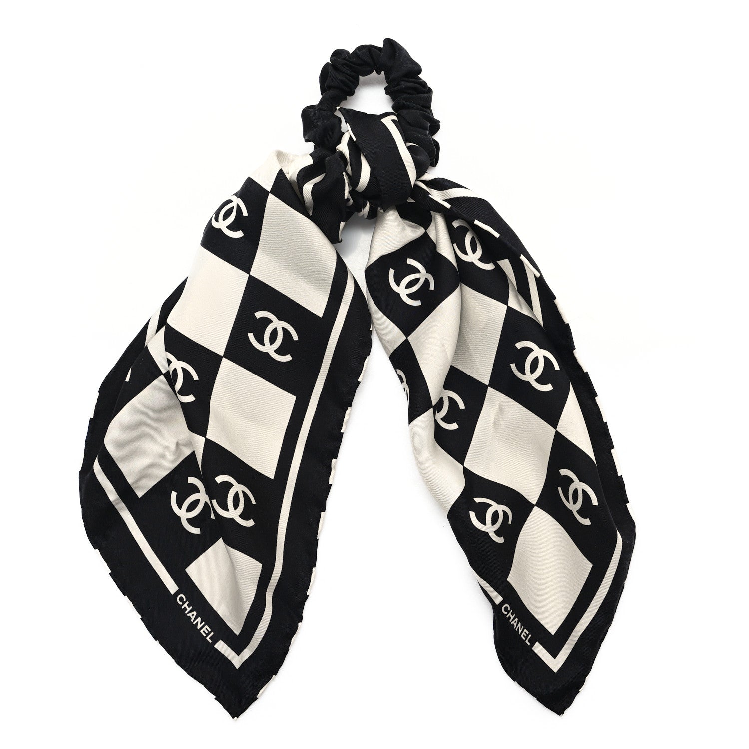Chanel Silk CC Scrunchie and Scarf Hair Tie Set White Black 1 of 5
