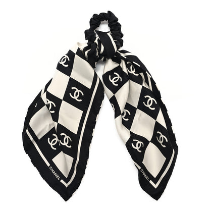 Chanel Silk CC Scrunchie and Scarf Hair Tie Set White Black 1 of 5