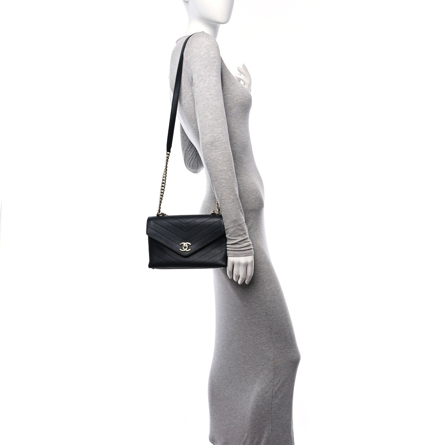 Chanel Calfskin Chevron Stitched Small Coco Flap Bag Black 2 of 11