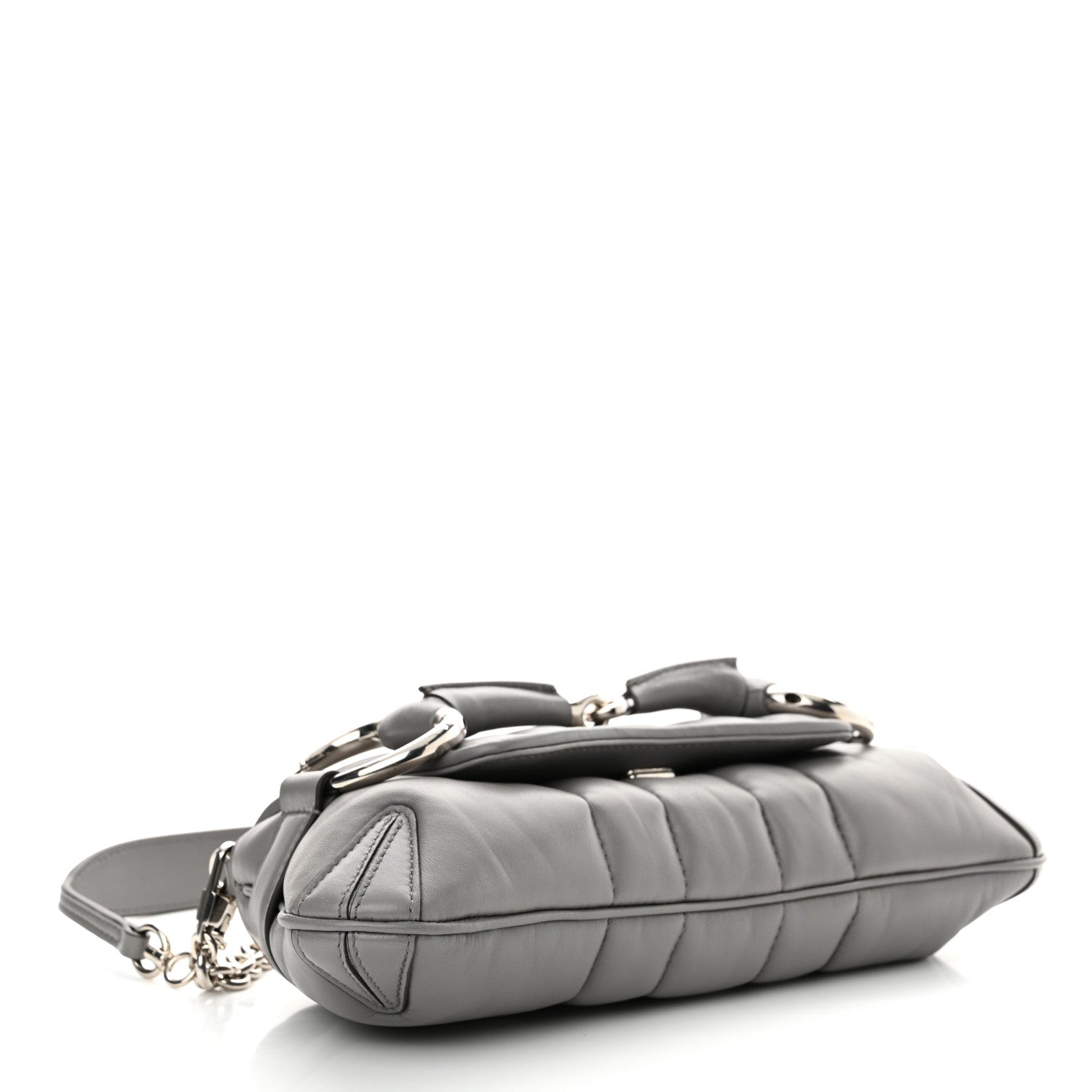 Gucci Nappa Vertical Matelasse Small Maxi Horsebit Chain Shoulder Bag Gray 4 of 12