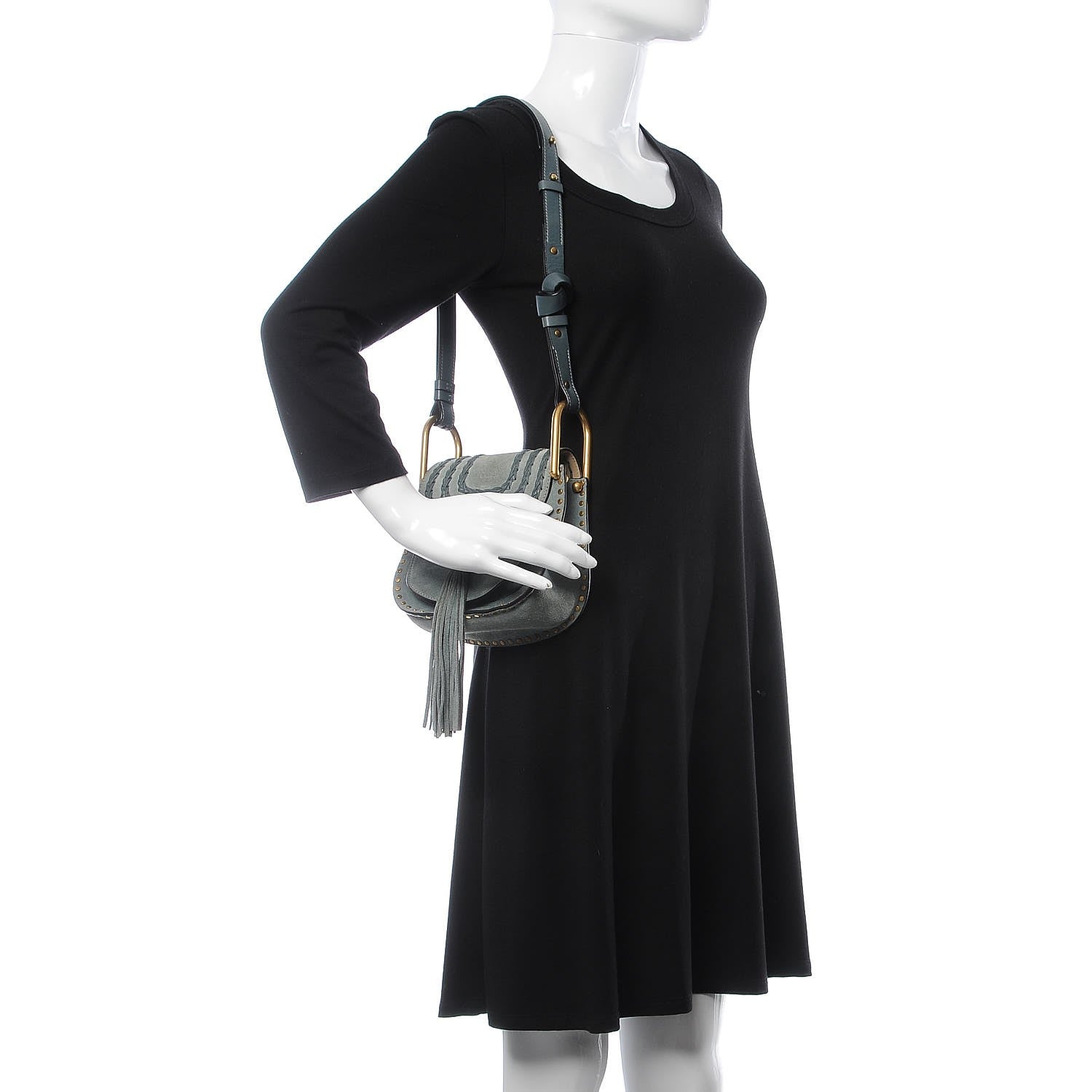 Chloe Suede Calfskin Braided Mini Hudson Shoulder Bag Cloudy Blue 2 of 7