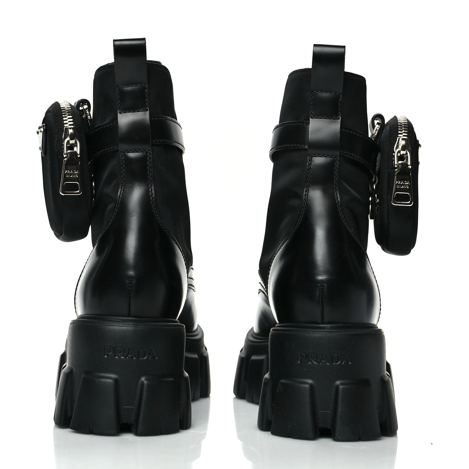 Prada Spazzolato Rois Nylon Metal Triangle Logo Monolith Pouch Pocket 55mm Boots 36 Black 5 of 8