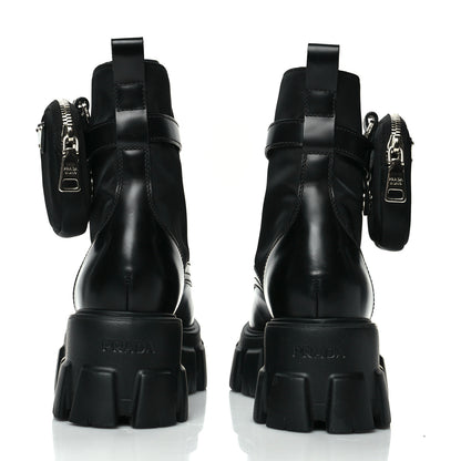 Prada Spazzolato Rois Nylon Metal Triangle Logo Monolith Pouch Pocket 55mm Boots 36 Black 5 of 8