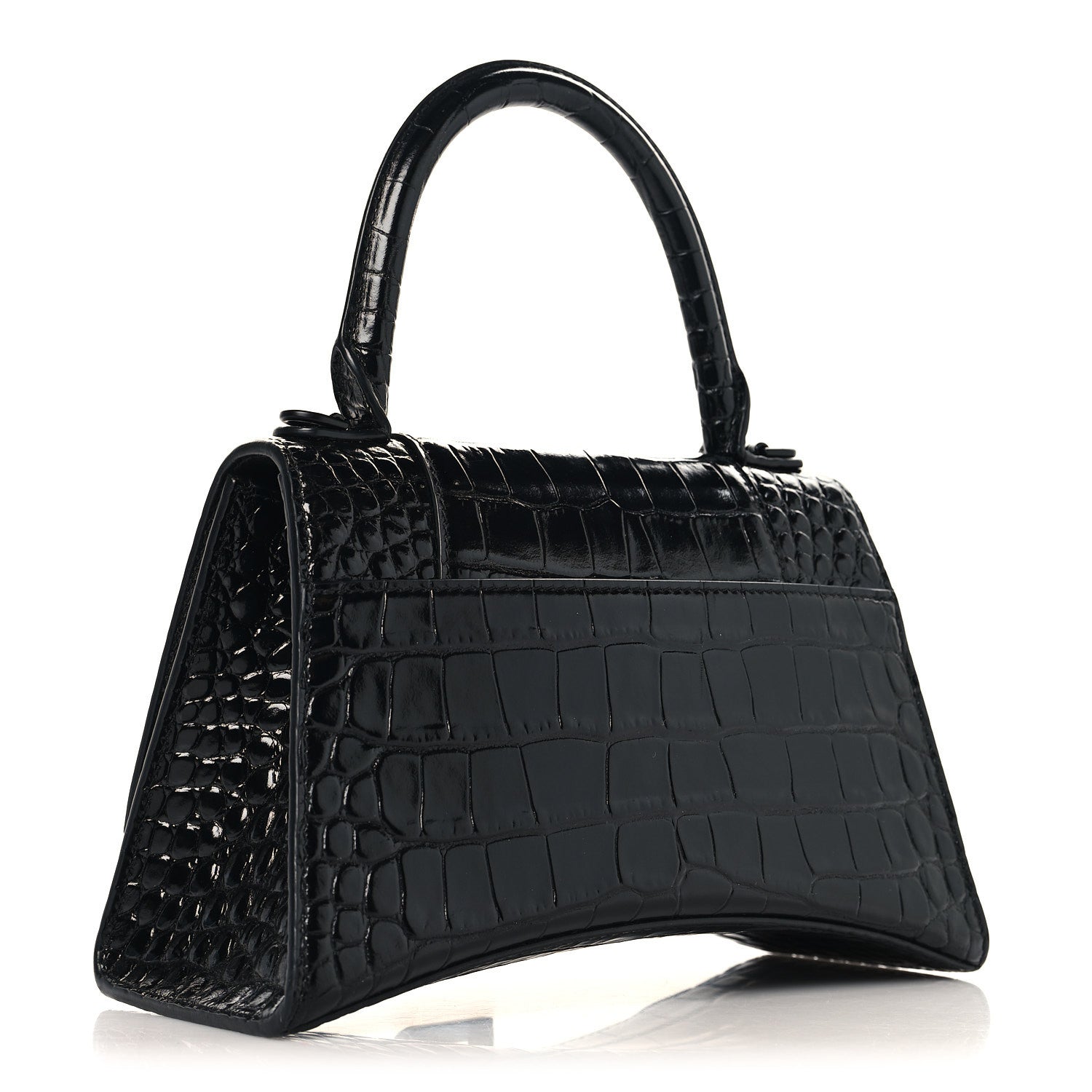 Balenciaga Shiny Calfskin Monochrome Crocodile Embossed Small Hourglass Top Handle Bag Black 3 of 11