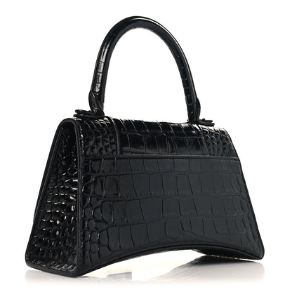 Balenciaga Shiny Calfskin Monochrome Crocodile Embossed Small Hourglass Top Handle Bag Black 3 of 11