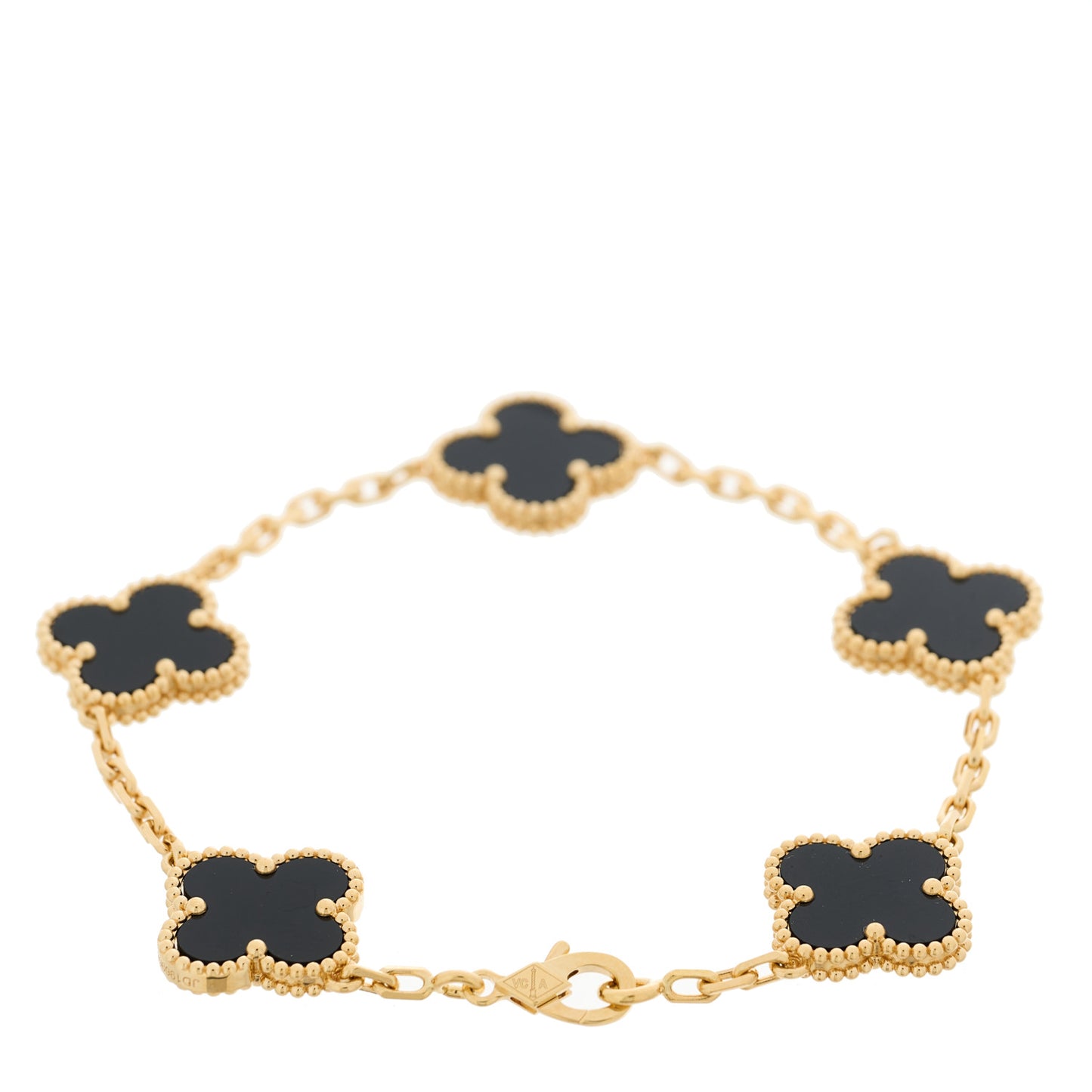 18K Yellow Gold Black Onyx 5 Motifs Vintage Alhambra Bracelet
