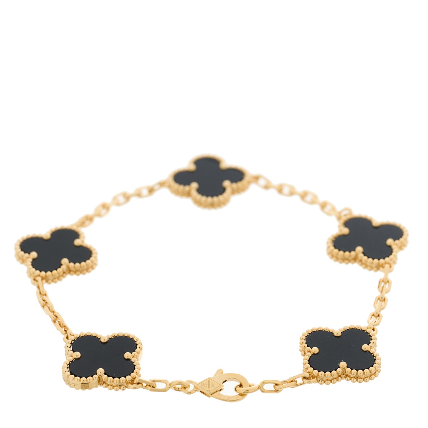 Van Cleef & Arpels 18K Yellow Gold Black Onyx 5 Motifs Vintage Alhambra Bracelet 2 of 5
