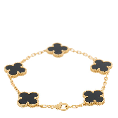 Van Cleef & Arpels 18K Yellow Gold Black Onyx 5 Motifs Vintage Alhambra Bracelet 2 of 5