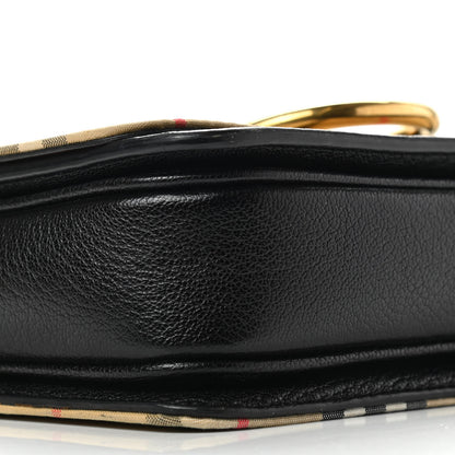 Burberry Goatskin Cotton Canvas Vintage Check Small D-Ring Bag Black Antique Yellow 9 of 17