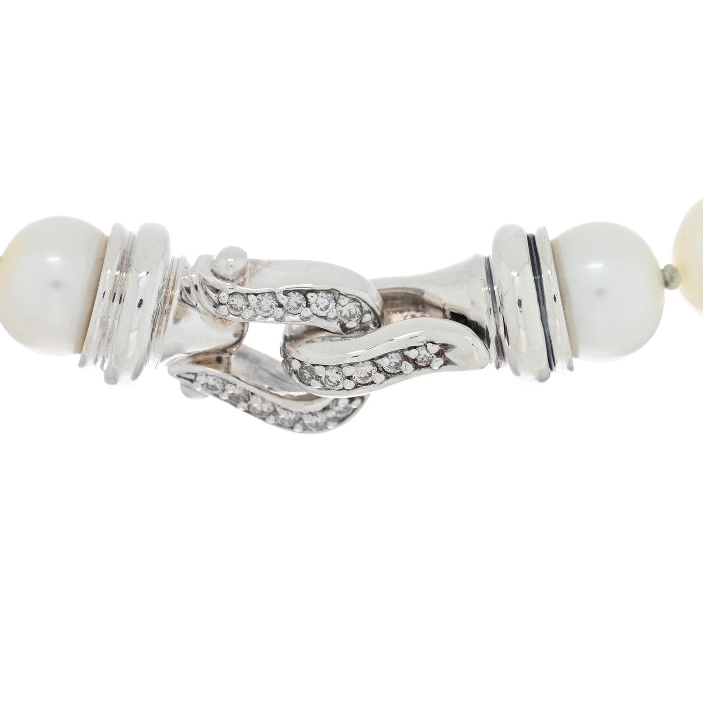 Sterling Silver Diamond Pearl 8.5mm Buckle Necklace