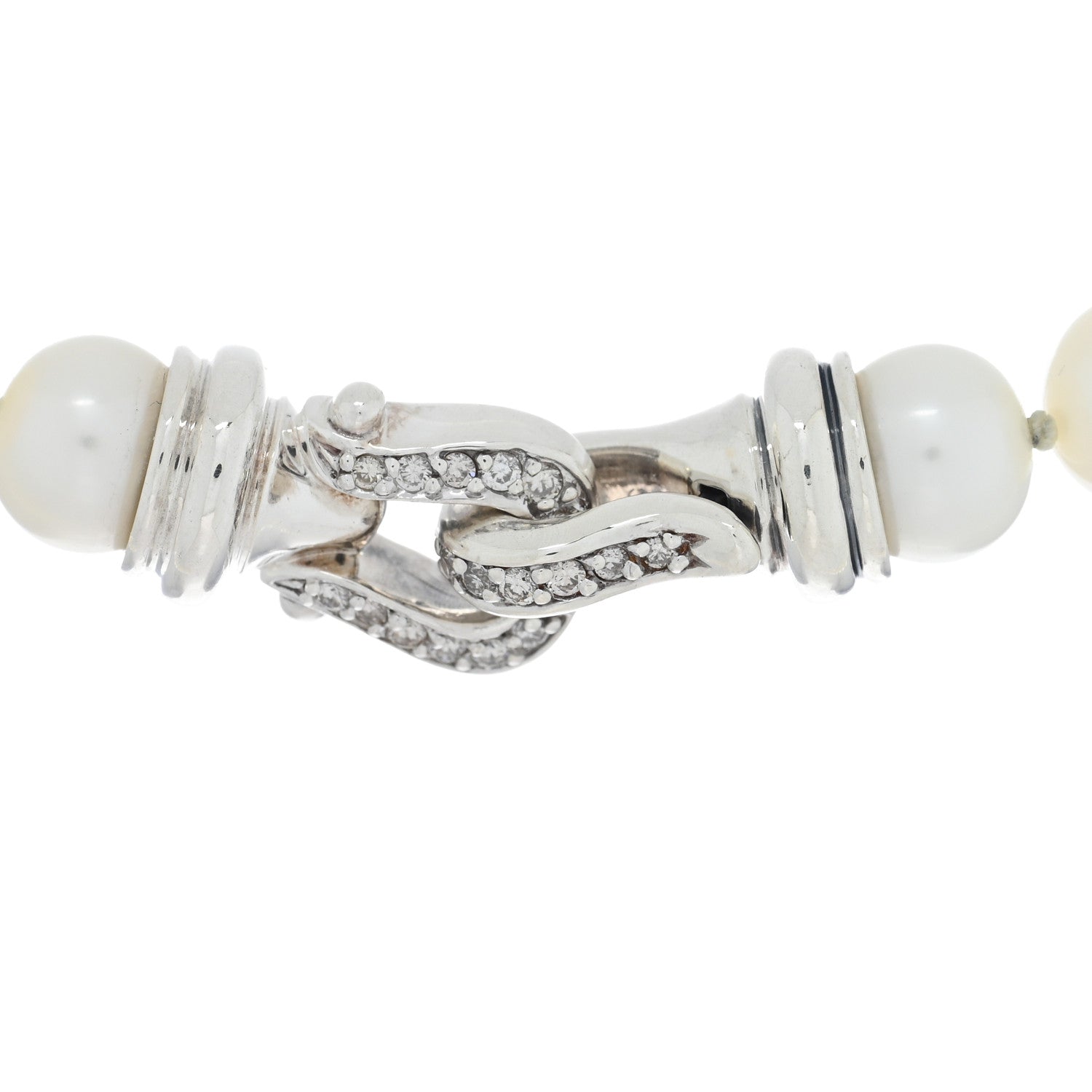 David Yurman Sterling Silver Diamond Pearl 8.5mm Buckle Necklace 4 of 5