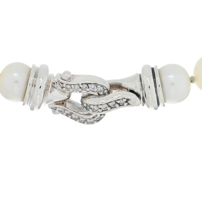 David Yurman Sterling Silver Diamond Pearl 8.5mm Buckle Necklace 4 of 5