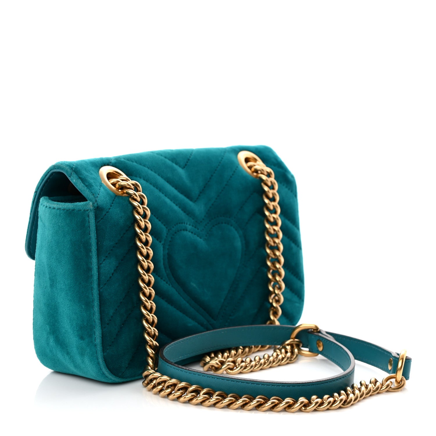 Gucci Velvet Matelasse Mini GG Marmont Shoulder Bag Pavone Cyan 3 of 11
