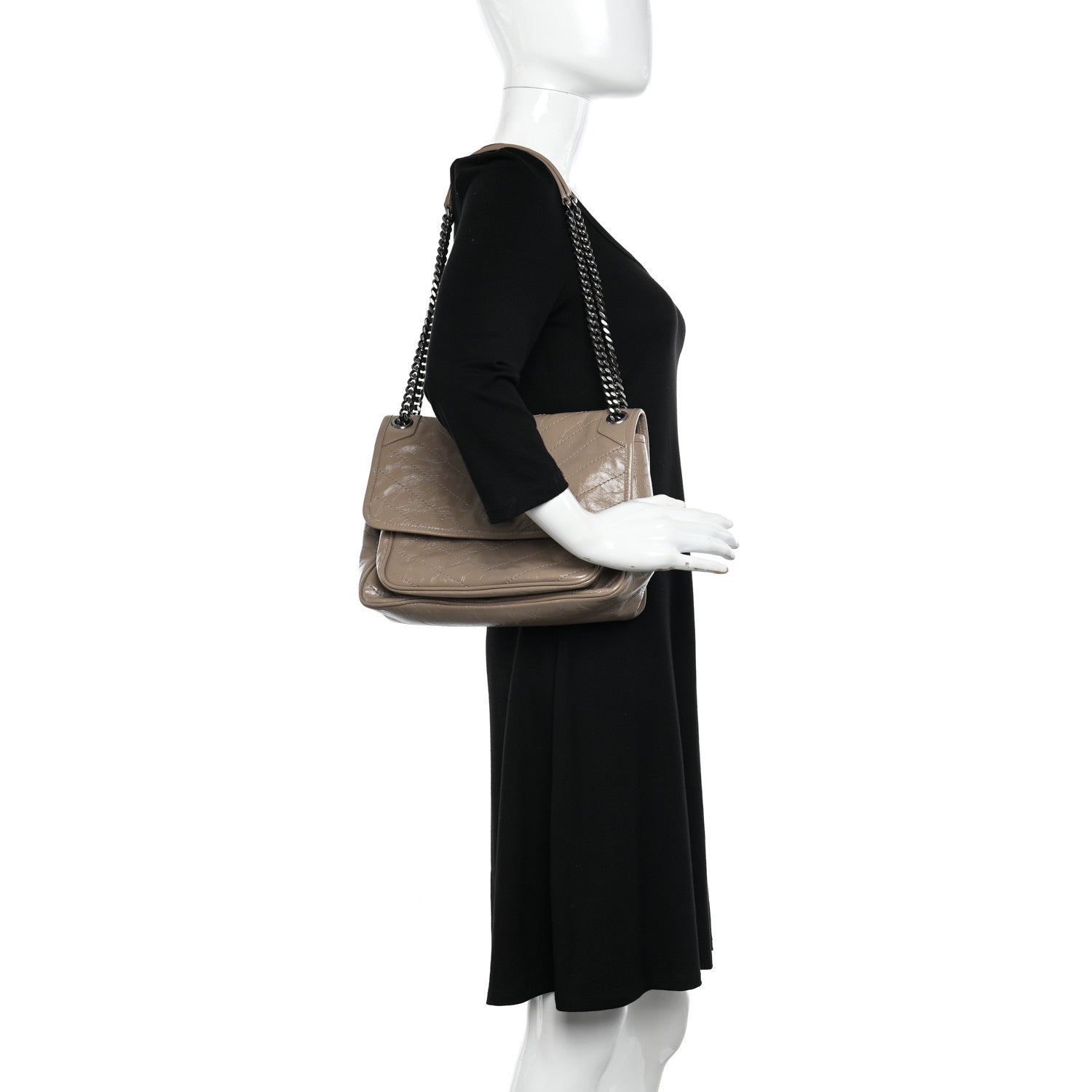 Saint Laurent Crinkled Calfskin Matelasse Monogram Medium Niki Chain Satchel Gold Sand 3 of 9