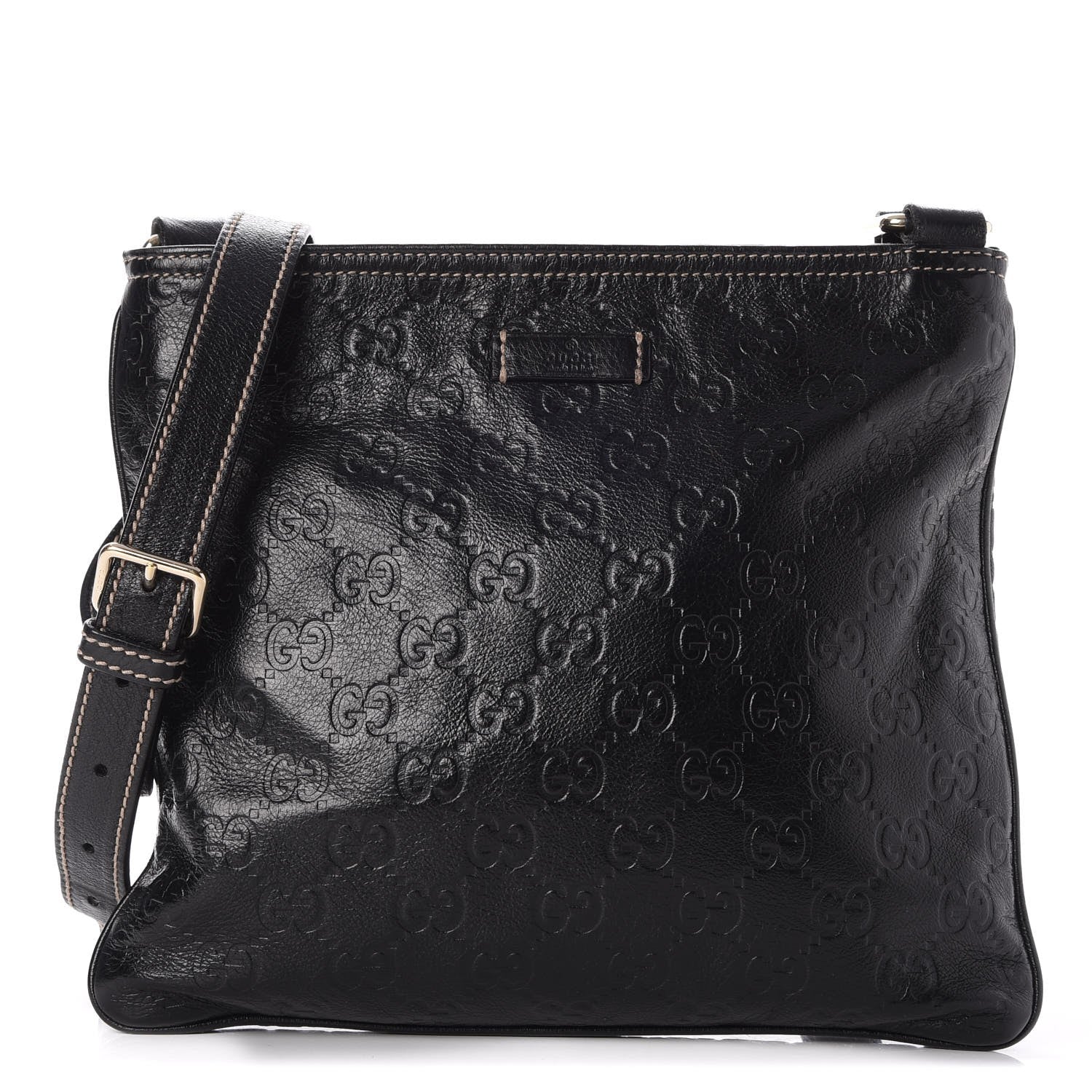 Gucci Guccissima Small Flat Messenger Bag Black 1 of 7