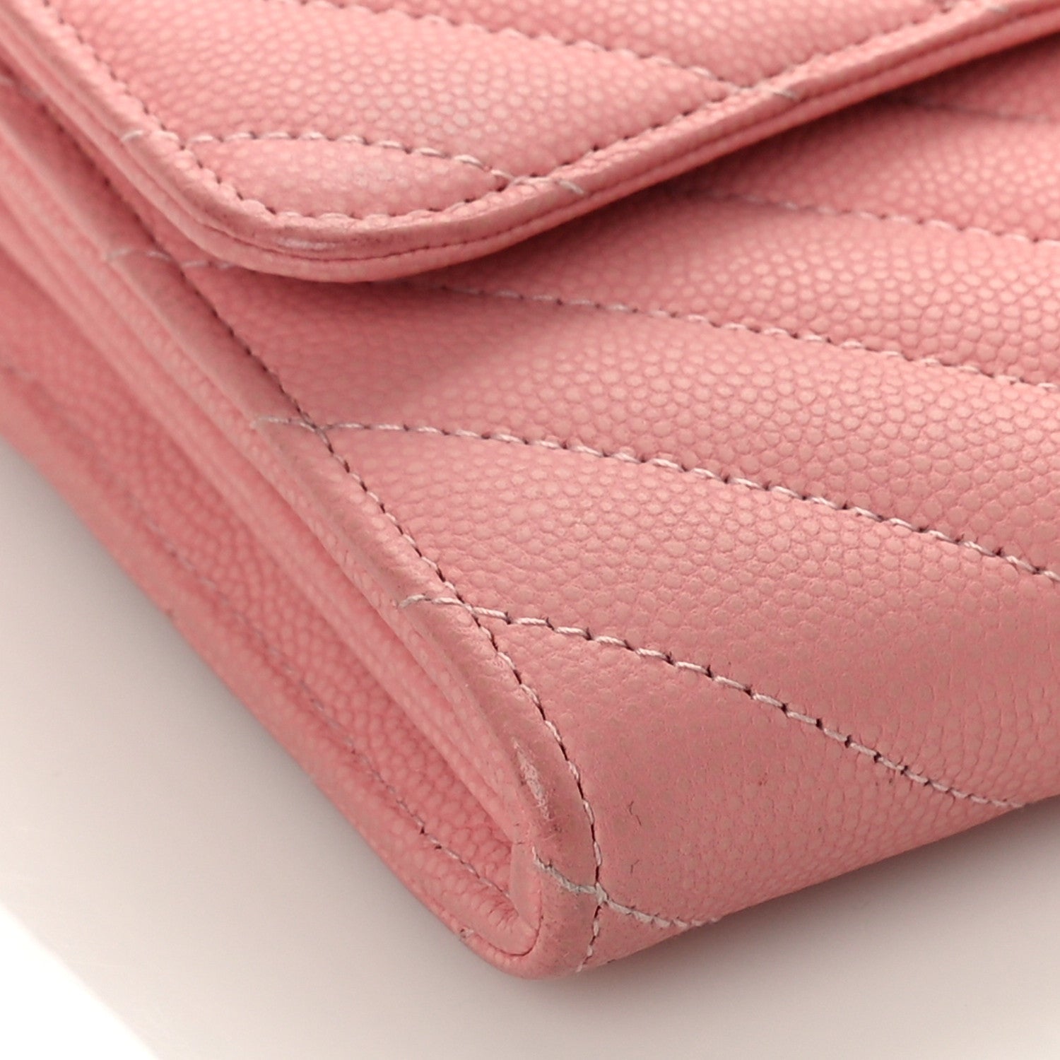 Chanel Caviar Chevron Quilted Large Gusset Flap Wallet Pink 7 of 9
