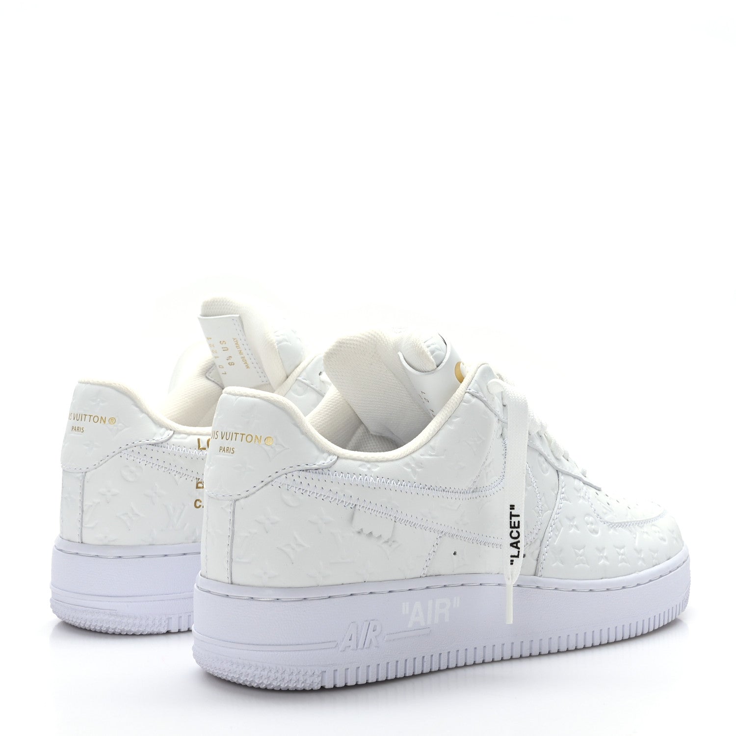 Louis Vuitton X NIKE AIR FORCE 1 Calfskin Monogram Mens Low Top Sneakers 8.5 White 4 of 9